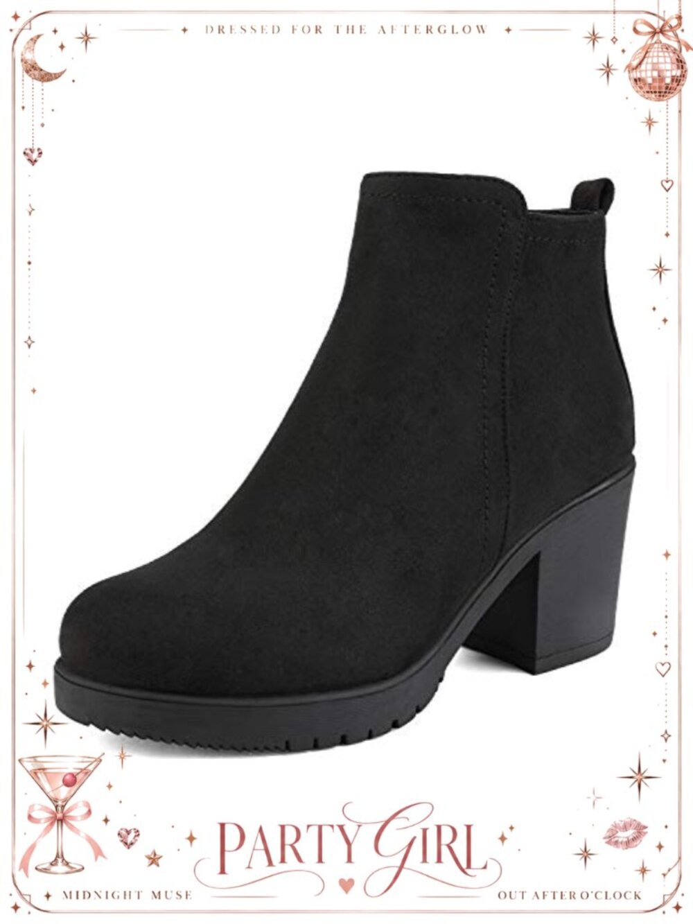 Women's Block Heel Chelsea Ankle Boots Vegan Leather Side Zip Comfort